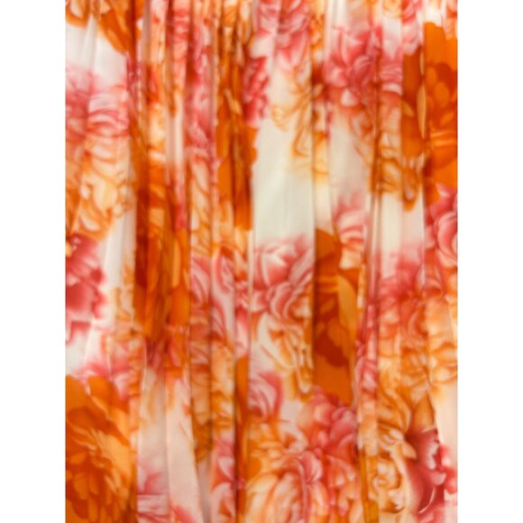 Dalia Macphee Orange Floral Cold Shoulder Floral Pleated Midi Dress Small - Picture 7 of 7